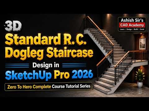 3D Standard R.C. Dogleg Staircase Design | SketchUp Pro 2026 | Zero to Hero Complete Tutorial Series