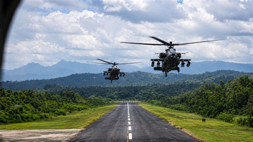 US Army Apache helicopters take to the skies