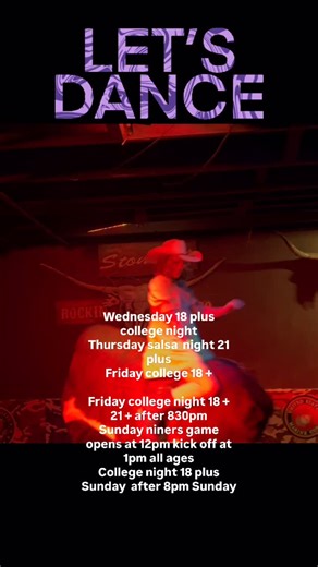 Stoney's Rockin' Rodeo on Instagram: "Step into an extraordinary week ahead! Tomorrow, we’re celebrating a major milestone with College Night, honoring the bright futures of our students embarking on their college journey - we’re going to miss you, but we’re overflowing with pride and best wishes for this new chapter. Catch College Night every Wednesday, Friday, and Sunday, and don’t miss out on Saturday’s 21+ night. Get pumped for an epic Sunday with the 49ers game, kicking off at 1 o’clock, wi