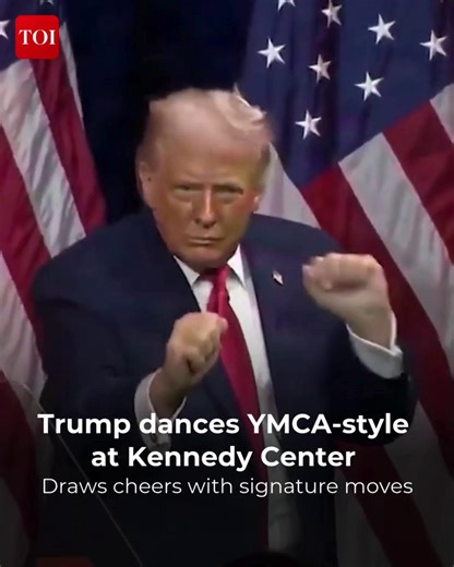 US President #DonaldTrump broke into his trademark YMCA-style dance during an appearance at the #KennedyCenter, delighting the audience. Watch #USA #Trump #worldnews | The Times of India | World