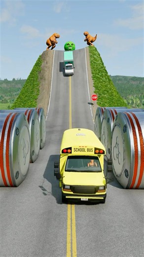 School Buses & Cargo Vans vs Hydraulic Crush - BeamNG.Drive