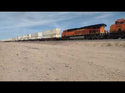 EB BNSF Domestic Intermodal/Port Stack Train At Daggett CA! #bigbossrailfanner