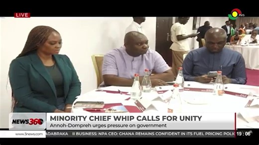 The Minority Chief Whip, Frank Annoh-Dompreh, has rallied members of the Minority Caucus to remain united and intensify pressure on the government as the NPP prepares for the 2028 general elections, insisting that the opposition remains the party of development.Speaking at a workshop organised ahead of Parliament's resumption on Thursday, May 21, 2026, Annoh-Dompreh praised the Minority MPs for their resilience and commitment despite their reduced numbers in the House.#News360 #TV3GH