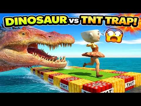 Dinosaur vs TNT Trap! One Step = Game Over 😱