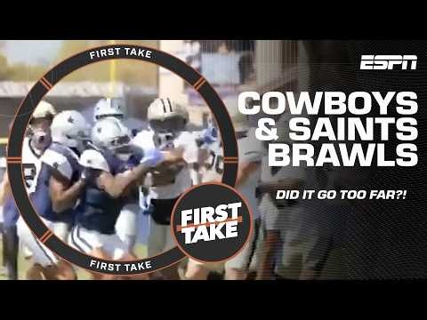 Reacting to the Cowboys-Saints BRAWLS 😧 Did the fights go TOO FAR?! | First Take