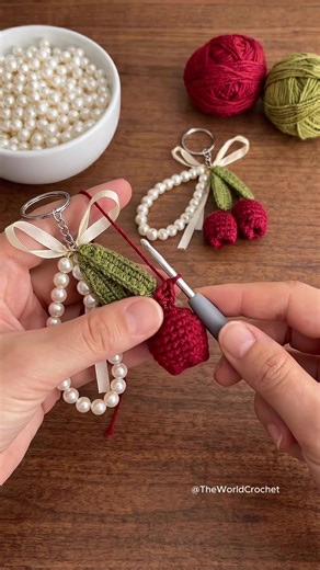 Handmade Crochet Cherry Keychain Tutorial