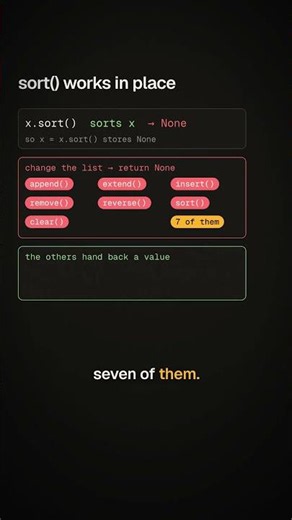 x = x.sort() leaves you with None in Python (7 list methods return nothing)