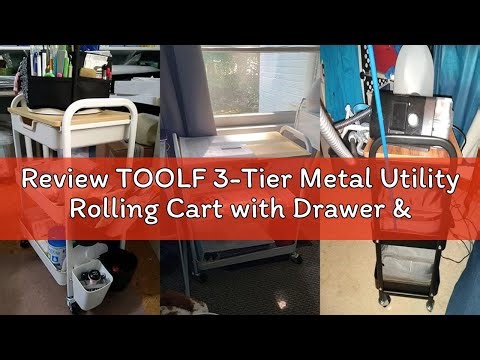 Review TOOLF 3-Tier Metal Utility Rolling Cart with Drawer & Wooden Table Top, Storage Cart White Tr