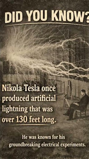 “Did you know? ⚡ Nikola Tesla created artificial lightning over 130 feet long.”