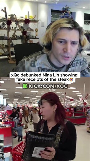 xQc debunked Nina Lin showing fake receipts of the steak 😭 #xqc #xqcreacts #ninaln #fyp