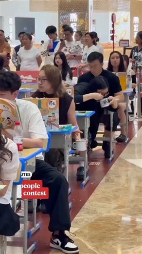 China turns sneaky eating in class into a real competitionMore than 2,000 people entered a fake classroom inside the mallContestants had 10 minutes to finish a bowl without being caught by ‘teachers’