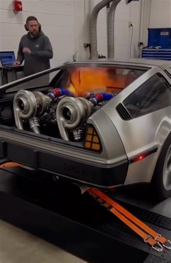 Twin-turbo DeLorean DMC-12 exploded