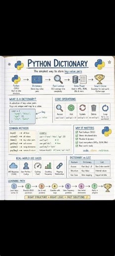 Python Dictionary Explained in One Sheet! 🐍 | The Simplest Way to Store Key-Value Pairs