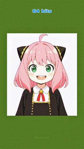 Anya Forger Pixel Art Devolution | 64 Bits to 1/8 Bits