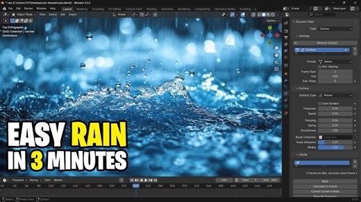 如何在3分钟内制作下雨效果 - Blender 教程