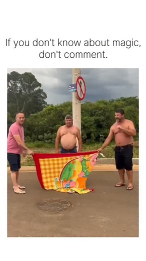 the error on Instagram: "This post by @Rainmaker1973 showcases a viral Brazilian street magic fail: two assistants wave a colorful beach towel in front of a man, making his body "disappear" while his protruding belly remains hilariously visible, turning illusion into comedy. The caption "If you don't know about magic, don't comment" adds ironic sarcasm, as the 22-second video's obvious flop has sparked over 71,000 likes and 4.9 million views in 24 hours, amplifying its shareable humor. Replies o