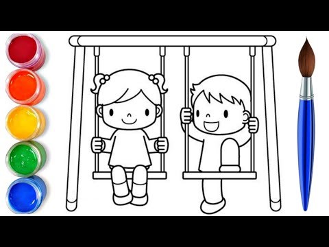 How to draw easy girl and boy playing in park | easy drawing step by step