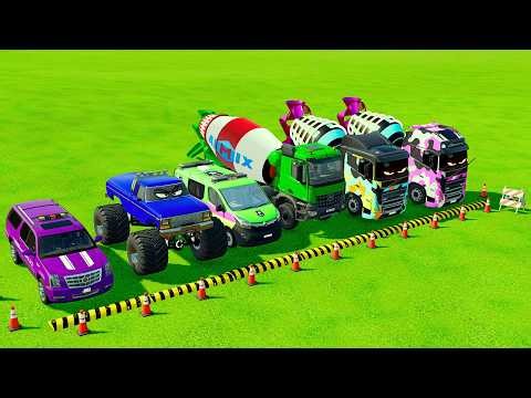 ALL VEHICLES Monster Truck, Jeep & Sports Cars vs EXTREME Obstacles! FS22