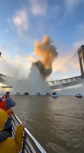 Falling Bridge Section Triggers Giant Wave on River 🚤🌊😨