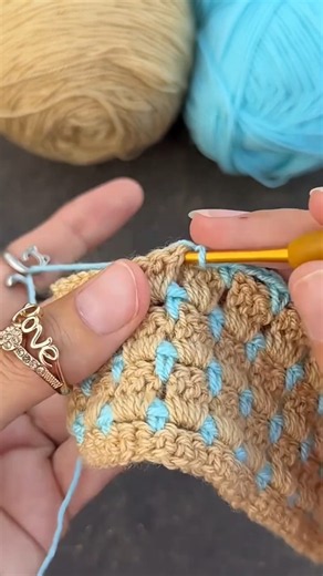 Soothing Beige & Sky Blue Mosaic Crochet Texture