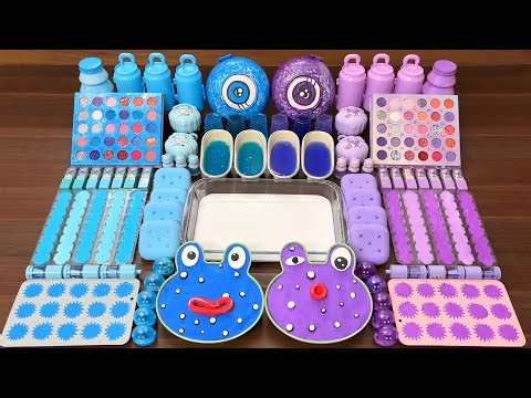Slime Mixing ASMR Blue vs Purple – Random Glossy Slime Mix