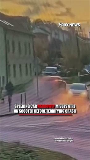 WATCH: Young girl on scooter comes inches from being struck by out-of-control car #fox #shorts