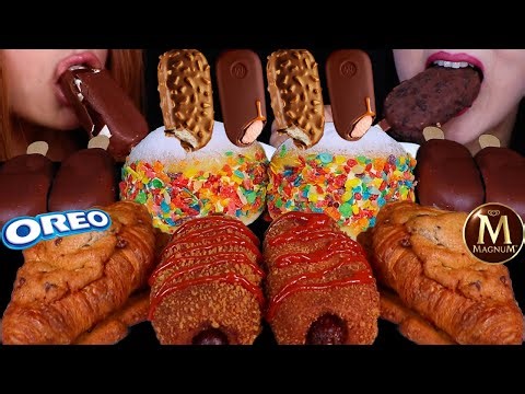 ASMR VIRAL DESSSERTS! Magnum caramel ice cream, Giant fresh cream donuts, Chocolate cookie croissant