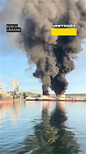 Burning Russian Oil Depot in Crimea After Strike by Ukrainian Drones #warinukraine