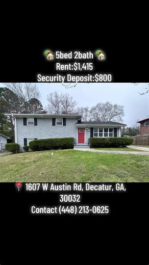 🔥🏡 BIG FAMILY RENTAL ALERT IN Decatur 🏡🔥 Looking for a large home with plenty of bedrooms near Atlanta? This spacious rental just hit the market and it’s a great opportunity! 👀✨ Now available: 5 BED 🛏 | 2 BATH 🛁 | 1,725 SQFT 📍 1607 W Austin Rd, Decatur, GA 30032 💰 Rent: $1,415/month 🔐 Security Deposit: $800 A 5-bedroom home in Decatur at this price is a rare find and perfect for big families, shared living, or anyone needing extra space 💯 ✨ Why this home stands out: ✅ Large living are