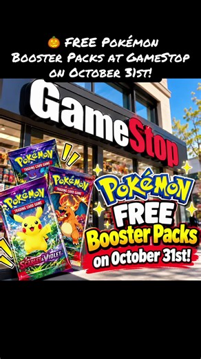 🎃⚡ Pokémon fans, this one’s for you! 👀🎮 GameStop is reportedly giving away FREE Pokémon Trick or Trade booster packs on October 31st! Mark your calendars for Saturday, October 31st! 👻 GameStop is celebrating Pokéween with FREE Pokémon Trick or Trade Booster Packs! 🎁 🎮 Stop by to enjoy Pokémon activities and ask about getting your free pack! 🎁 Available while supplies last. Check with your local GameStop for participation and details. 🃏🍬@GameStop #gamestop #pokemon #freebie #halloween #2