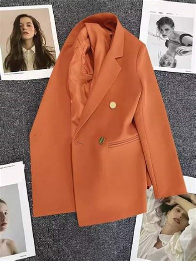 New Autumn Women's Solid Color Double-Breasted Blazer Jacket. Suitable For Dates, Parties, Weddings, And Holiday Celebrations, Also Can Be Worn As An Outerwear And Christmas Jacket For Ladies. Spring, Valentine's Day, Carnival, Beach, Birthday | SHEIN