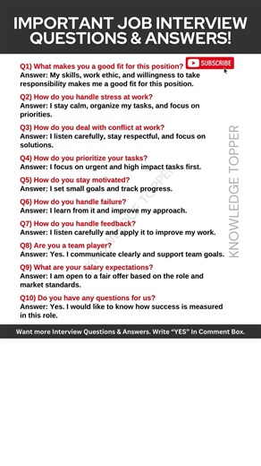 10 Most Important and Common Interview Questions and Answers