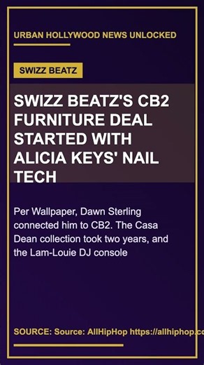 Swizz Beatz's CB2 Furniture Deal Started With Alicia Keys' Nail Tech #uhnu #celebritynews #hiphop