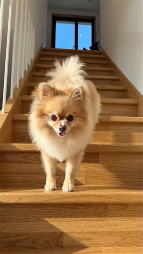 Small dog, big adventure on the stairs!”#smalldog #adventure #stairs #adventureteam