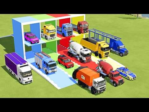 TRANSPORTING FIRE TRUCK, POLICE CARS, DUMP TRUCK, BOX TRUCK, SCANIA BUS , MAN TRUCK - FS22