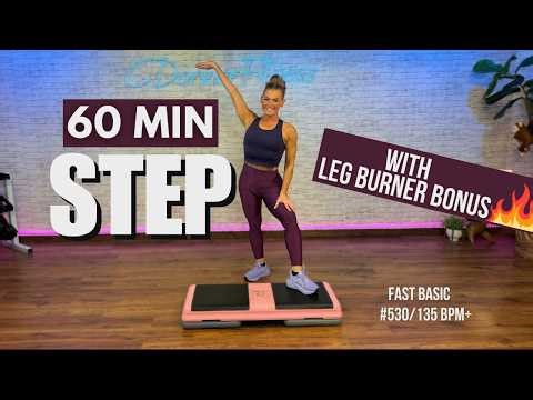 60 MIN STEP AEROBICS | Fast Basic step + No Equipment LEG BURNER BONUS #530