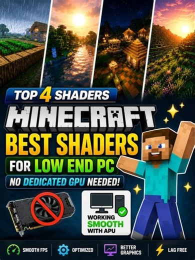Best 4 Minecraft Shaders for Low-End PC (No GPU Needed!) #minecraft #tutorial