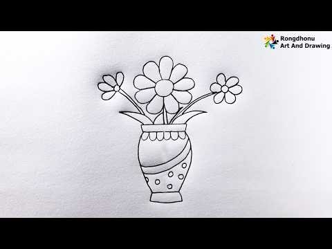 Easy Flower Vase Drawing Step by Step | Simple Daisy Flowers Art Tutorial