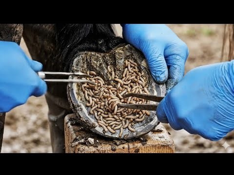 Shocking Hoof Infested with Maggots 😱 Extreme Hoof Cleaning & Worm Removal Treatment