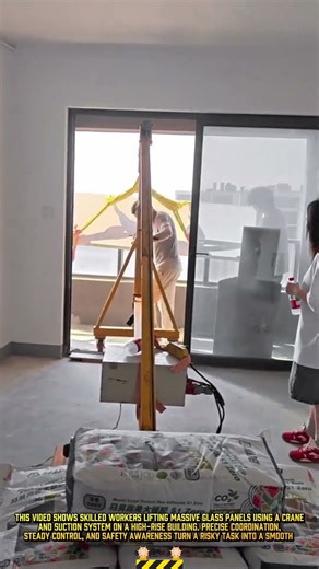 Lifting Massive Glass Panel for High-Rise Building Installation #dailywork
