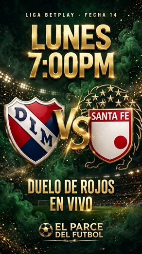 DIM vs SANTA FE EN VIVO HOY LUNES 7PM | DUELO DE ROJOS LIGA BETPLAY 2025 FECHA 14