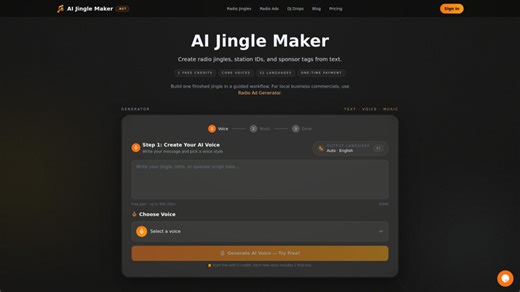 ai jingle maker: AI tool for creating professional radio jingles, intros, and station IDs from text.