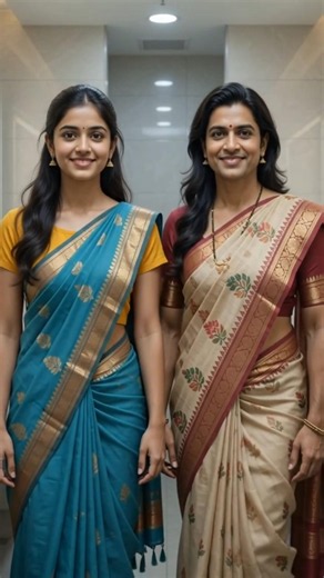 Boy to girl transformation Double trouble👭 #shapeshifting #saree