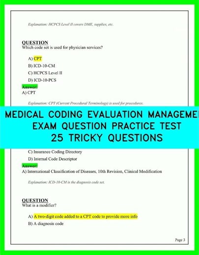 Medical Coding Evaluation and Management: 25 Tricky Exam Practice Questions for Success