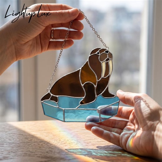 Stained Glass Walrus Suncatcher, Arctic Animal Window Decor, Gift for Ocean Wildlife Fans - Etsy