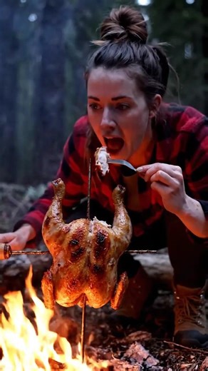 Roasting a Whole Chicken Over Fire 🔥 This Came Out Perfect 🤤