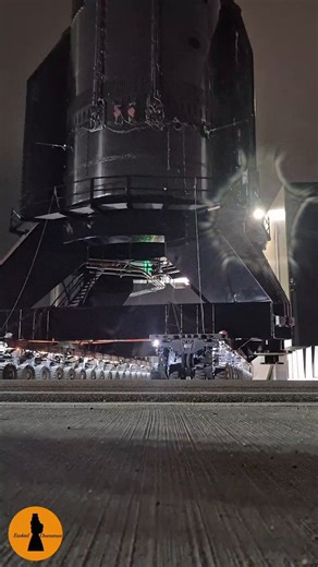 The math on this should mass-humble every aerospace program in history.That stack is the most powerful machine humans have ever built. 33 Raptor 3 engines at the base, each producing 280 tons-force of thrust. Total liftoff thrust: 9,200 tons-force. The Saturn V that took us to the moon produced 3,580. Starship is 2.6x more powerful, 14 meters taller, and built to fly again.Now look at the wheels.Those are SPMTs, self-propelled modular transporters. The same machines used to salvage the 17,000-to
