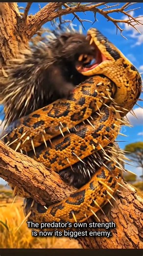 Spines vs. Constriction: Giant Snake's Fatal Porcupine Mistake! 🐍🦔 #wildlife #nature