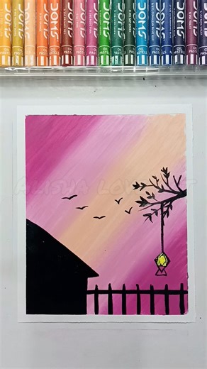 Easy Scenery Drawing | Oil Pastel Art #artshorts #easytutorial #acrylicpainting #oilpasteldrawing