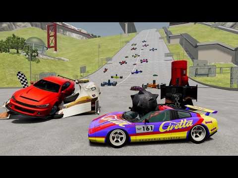 Jumping Random Cars Down Huge Ramp